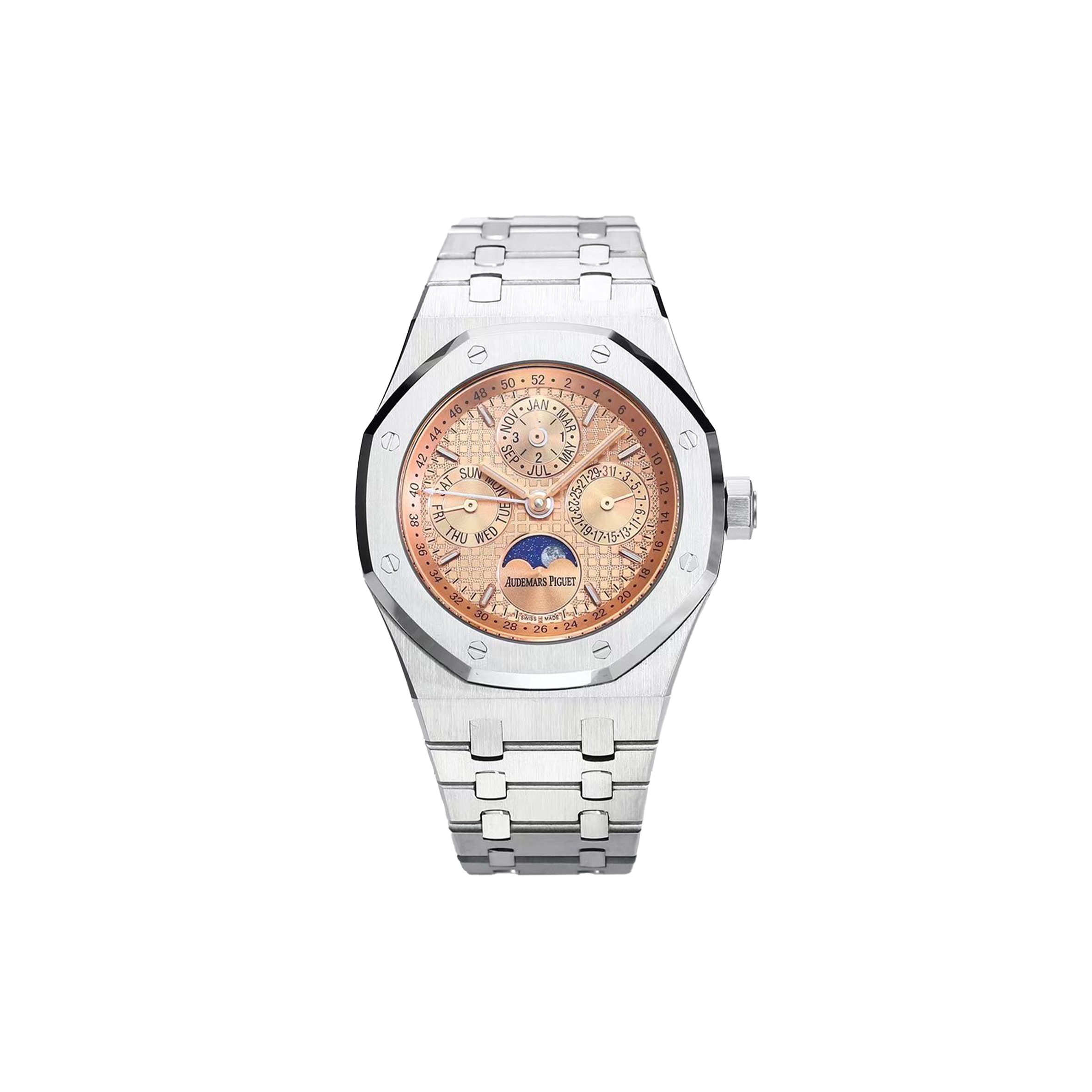 AUDEMARS PIGUET ROYAL OAK PERPETUAL SALMON DIAL WATCH 26615TI.OO.1220TI.01